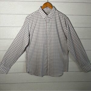 Savannah White and Red Casual Button Down Plaid Flannel Shirt Size Medium